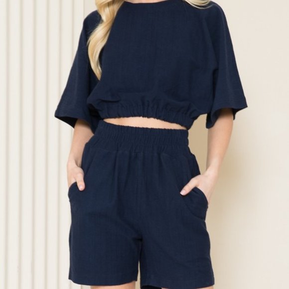 Navy Ribbed Short Set - Picture 3 of 6